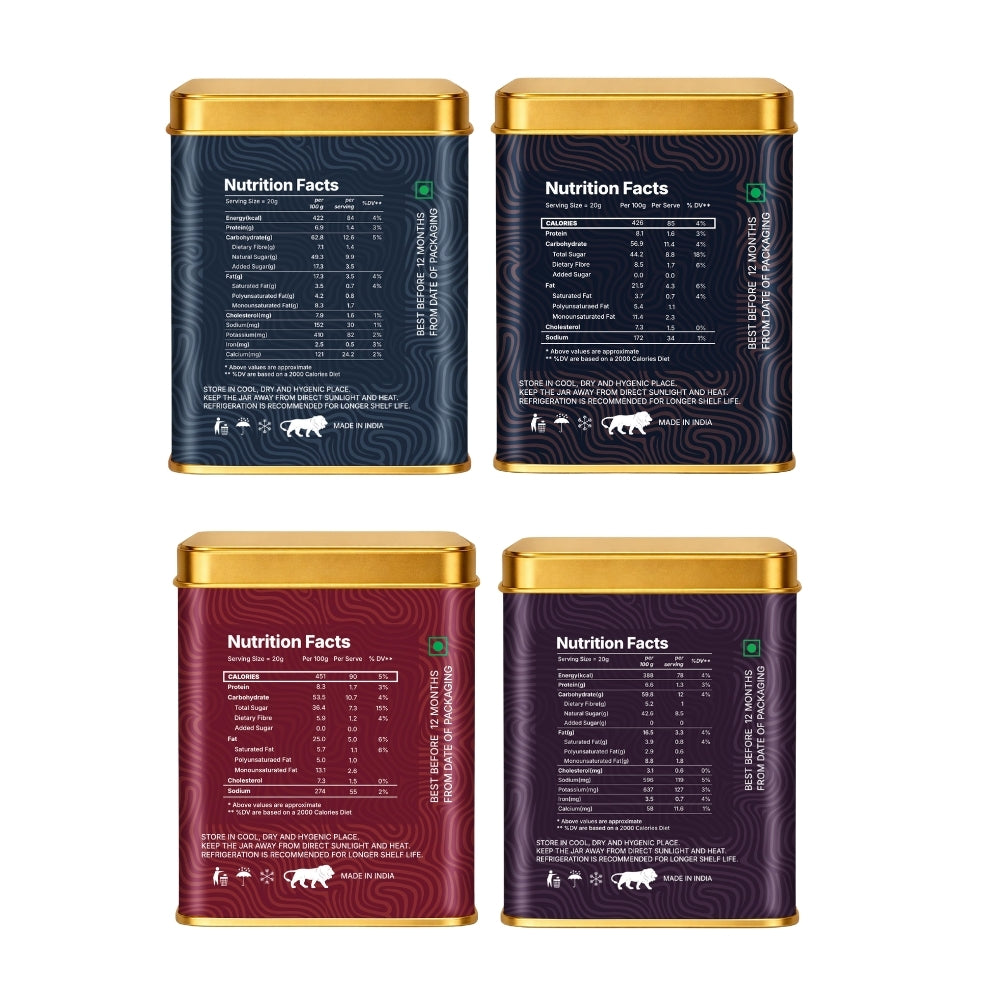 Lila Dry Fruits Date Bites Chocolate Almond, Cranberry Almond, Rose Cashew & Black Raisin Cashew (Pack of 4)