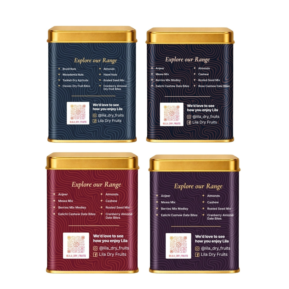 Lila Dry Fruits Date Bites Chocolate Almond, Cranberry Almond, Rose Cashew & Black Raisin Cashew (Pack of 4)