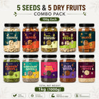 5 Seeds & 5 Dry Fruits Combo Pack | 100g Each | Cashews, Almonds, Raisins, Pistachios, Anjeer, Pumpkin, Sunflower, Chia, Flax & Watermelon Seeds | Healthy Snack Mix