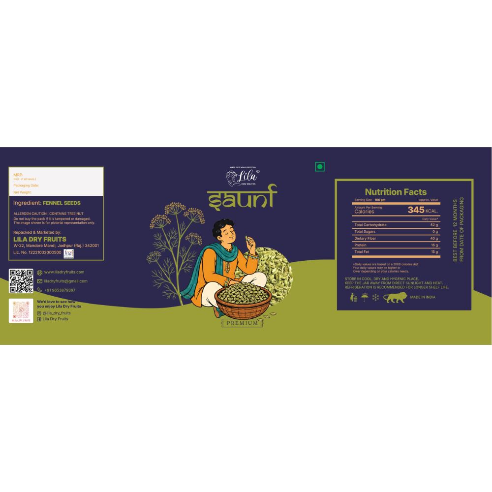 LILA DRY FRUITS Fennel Seeds Saunf for Mouth Freshener, Cooking, Seasoning & Traditional Recipes Aromatic Kitchen Spice Masale for Everyday Use