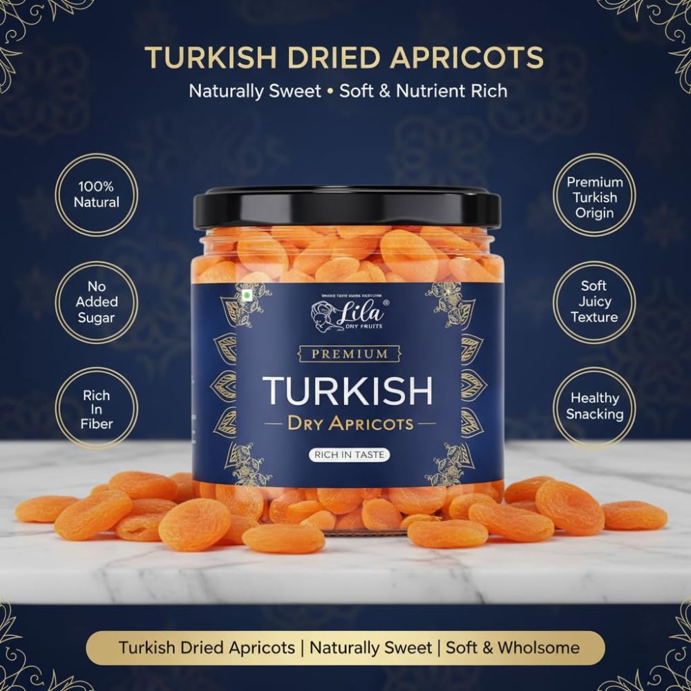 LILA DRY FRUITS Turkish Apricots Naturally Dried Apricot Khubani Soft & Delicious Khurmani | Ideal for Cooking, Baking and Snacking | Premium Exotic Dry Fruit Perfect for Giftings