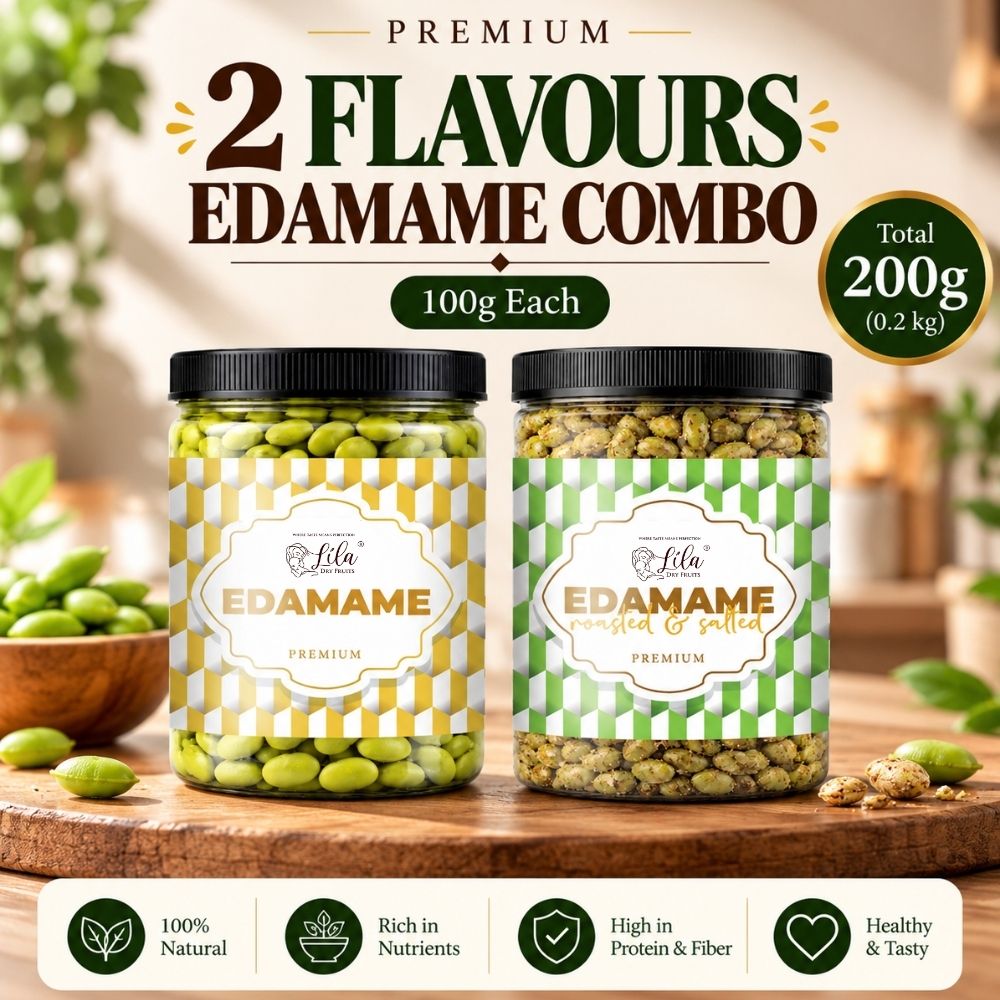 Lila Dry Fruits Premium Edamame 2 Flavours Combo – Classic & Roasted & Salted (Pack of 2, 100g Each)
