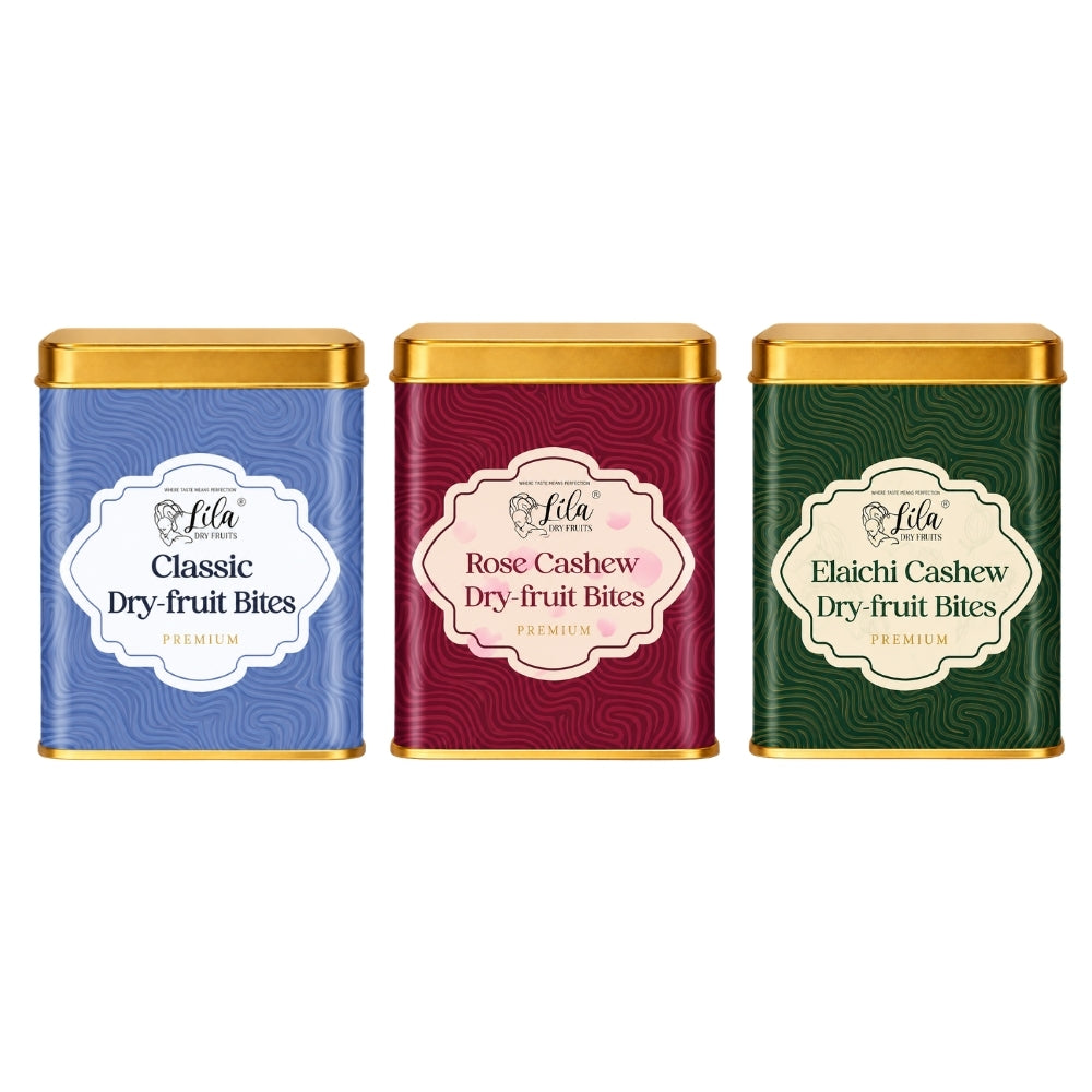 Lila Dry Fruits Date Bites Classic, Rose Cashew & Elaichi Cashew (Pack of 3)
