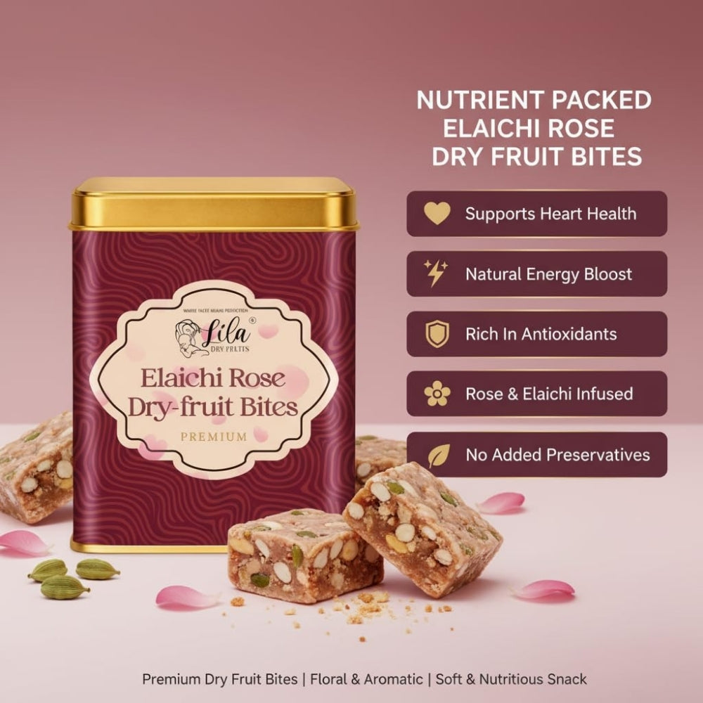 LILA DRY FRUITS Dry Fruit Bites 200 gms Rose Cashew Dry Fruits Barfi | Cashew Almond Dates Gulkand Mithai