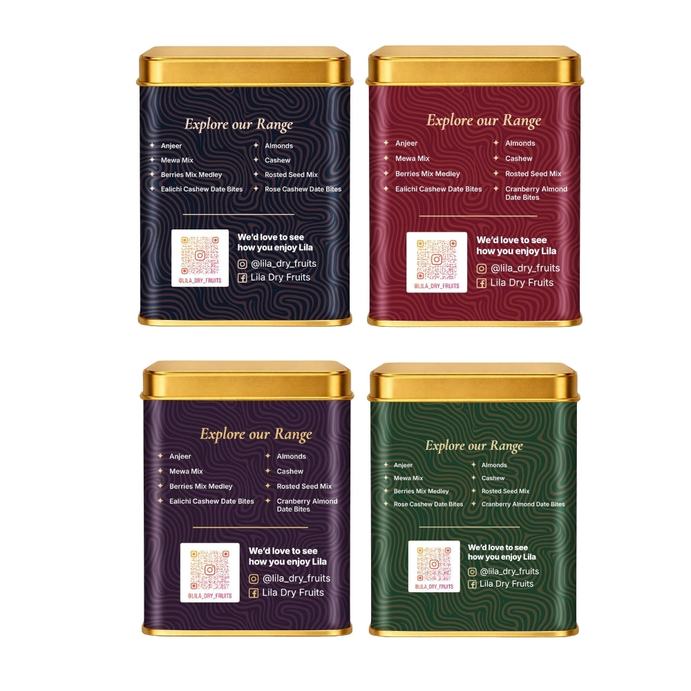 Lila Dry Fruits Date Bites Cranberry Almond, Rose Cashew, Black Raisin Cashew & Elaichi Cashew (Pack of 4)