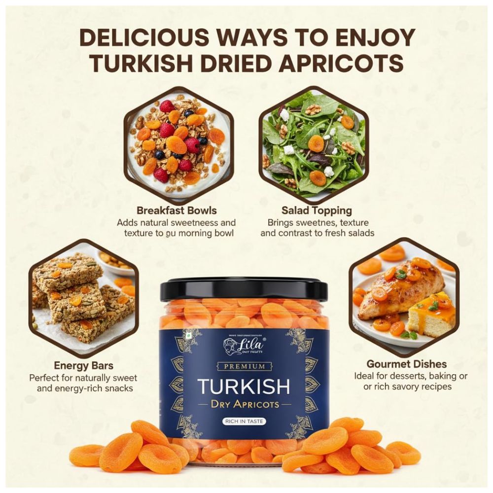 LILA DRY FRUITS Turkish Apricots Naturally Dried Apricot Khubani Soft & Delicious Khurmani | Ideal for Cooking, Baking and Snacking | Premium Exotic Dry Fruit Perfect for Giftings