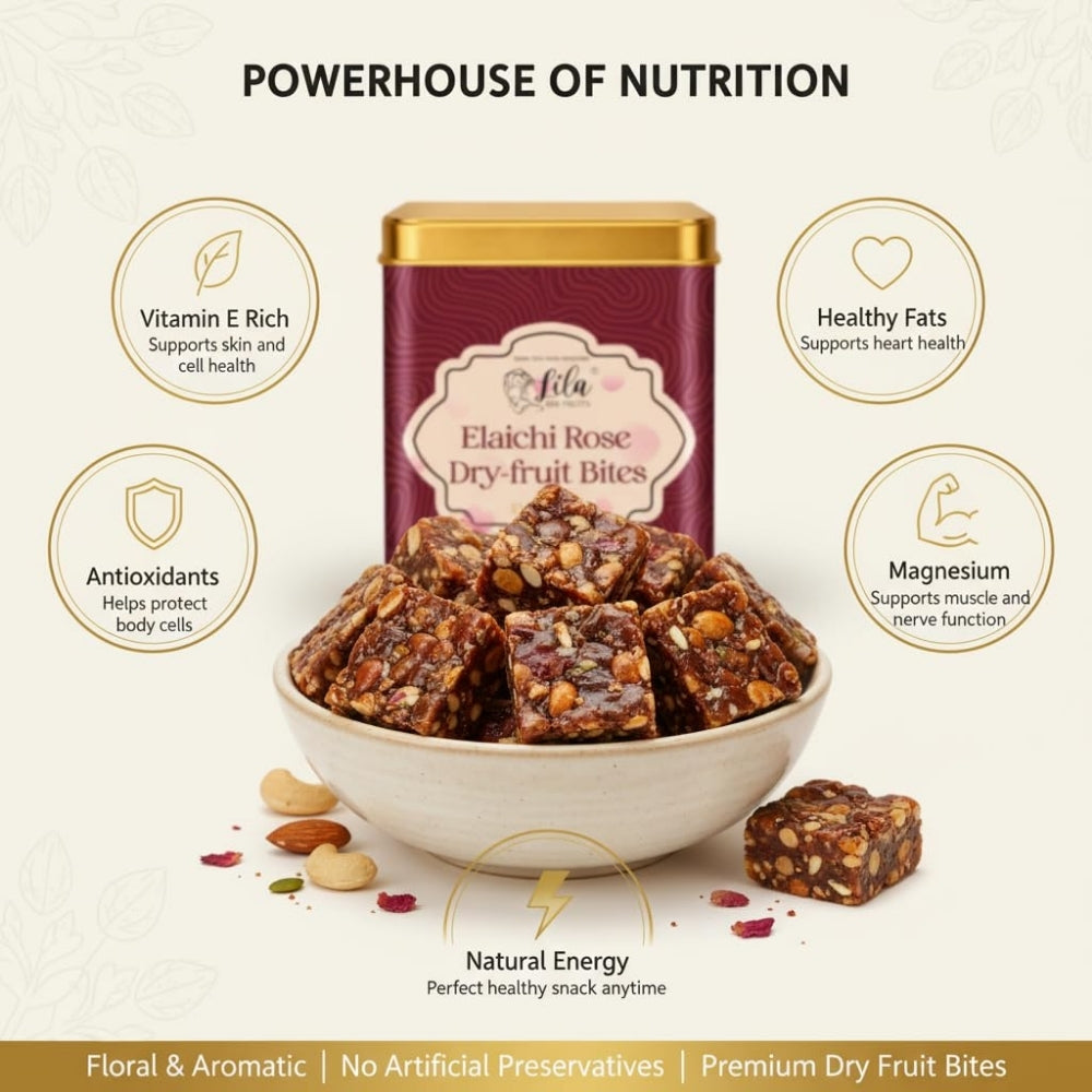 LILA DRY FRUITS Dry Fruit Bites 200 gms Rose Cashew Dry Fruits Barfi | Cashew Almond Dates Gulkand Mithai