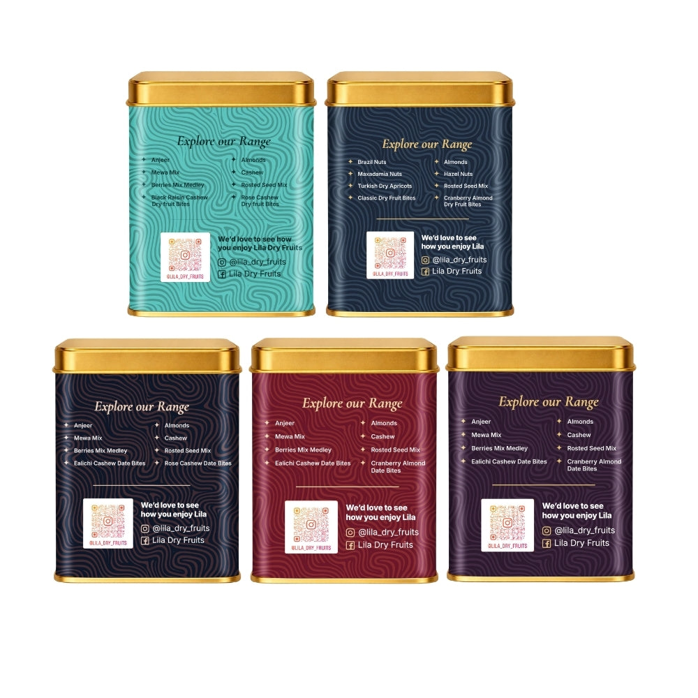 Lila Dry Fruits Date Bites Classic, Chocolate Almond, Cranberry Almond, Rose Cashew & Black Raisin Cashew (Pack of 5)