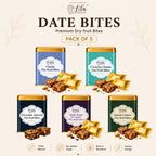 Lila Dry Fruits Date Bites Classic, Crunchy Classic, Chocolate Almond, Black Raisin Cashew & Elaichi Cashew (Pack of 5)
