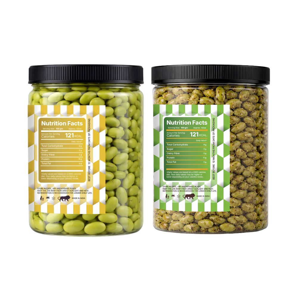 Lila Dry Fruits Premium Edamame 2 Flavours Combo – Classic & Roasted & Salted (Pack of 2, 100g Each)
