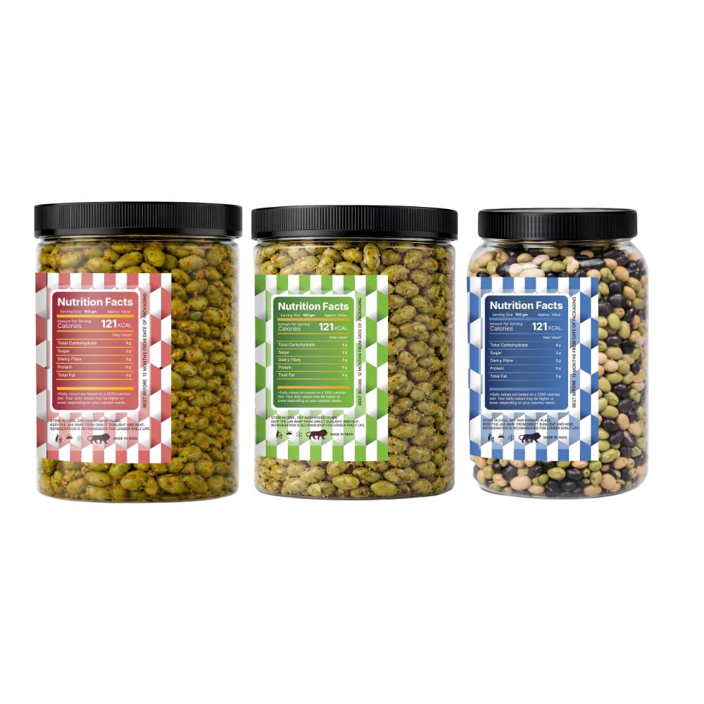 Lila Dry Fruits Premium Edamame 3 Flavours Combo – Indian Tadka, Roasted & Salted & Protein Beans (Pack of 3, 100g Each)