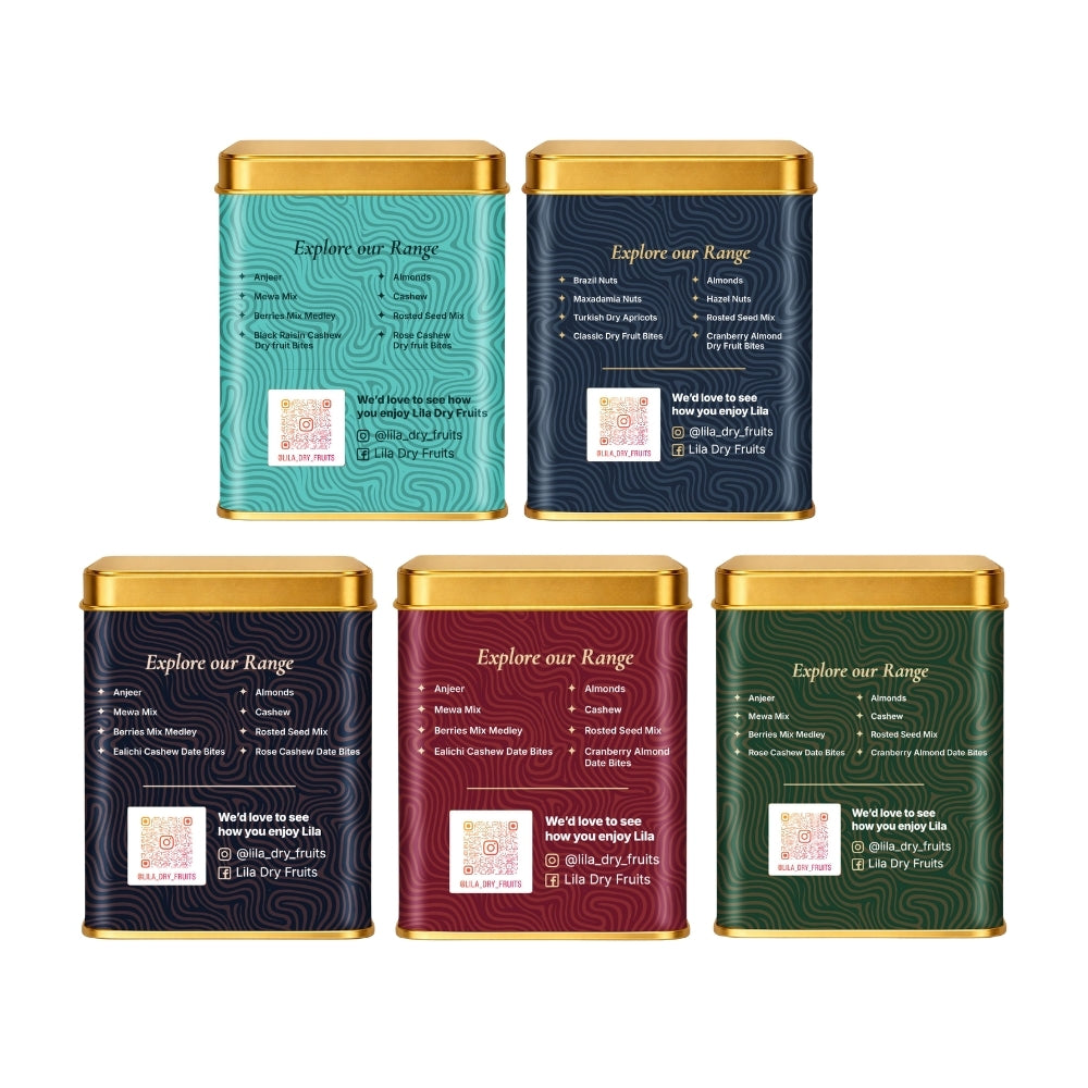 Lila Dry Fruits Date Bites Crunchy Classic, Chocolate Almond, Cranberry Almond, Rose Cashew & Elaichi Cashew (Pack of 5)