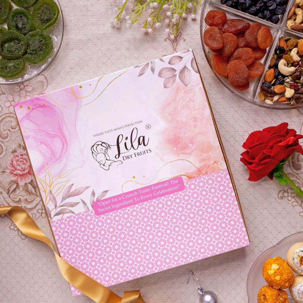 LILA DRY FRUITS Gift Hamper Roasted Cashew Almonds Seeds Mix Chatpata Cranberry | Combo Festive Gift Pack with Decorative Square Box Perfect For Gifting