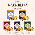 Lila Dry Fruits Date Bites Classic, Cranberry Almond, Rose Cashew, Black Raisin Cashew & Elaichi Cashew (Pack of 5)