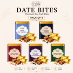 Lila Dry Fruits Date Bites Classic, Cranberry Almond, Rose Cashew, Black Raisin Cashew & Elaichi Cashew (Pack of 5)