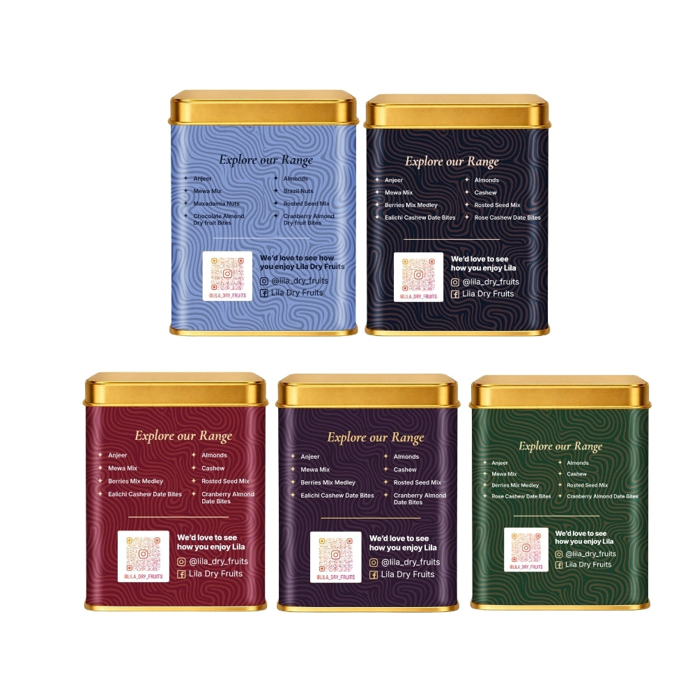 Lila Dry Fruits Date Bites Classic, Cranberry Almond, Rose Cashew, Black Raisin Cashew & Elaichi Cashew (Pack of 5)