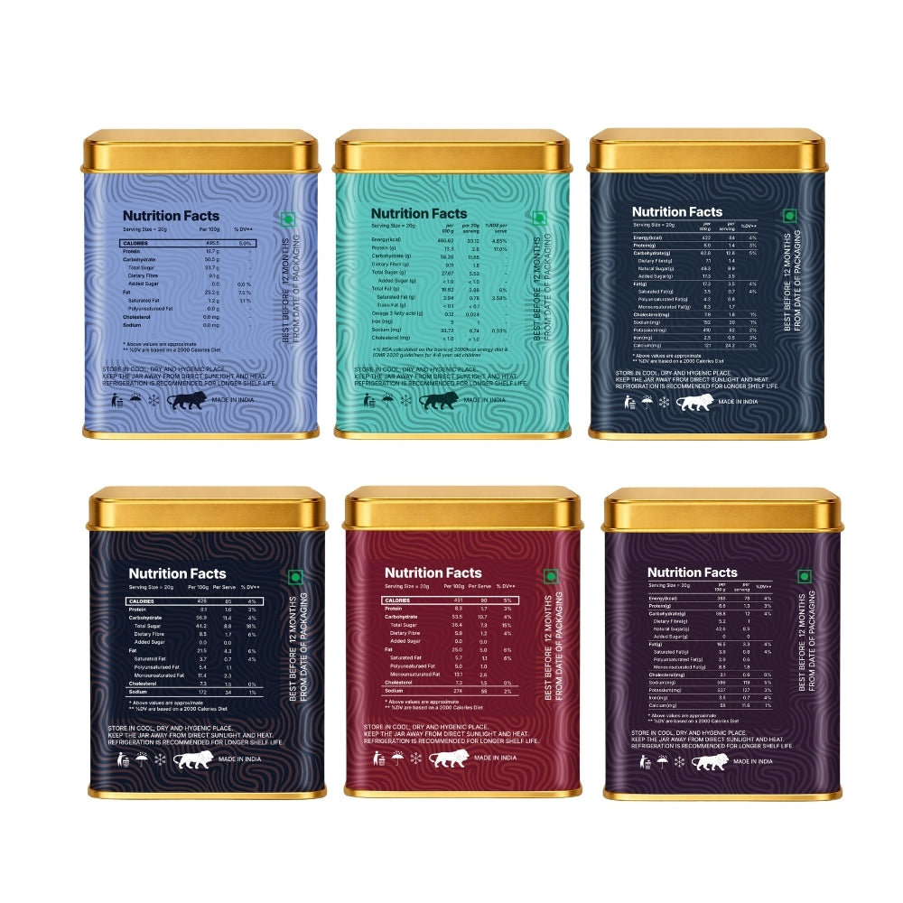 Lila Dry Fruits Date Bites Classic, Crunchy Classic, Chocolate Almond, Cranberry Almond, Rose Cashew & Black Raisin Cashew (Pack of 6)