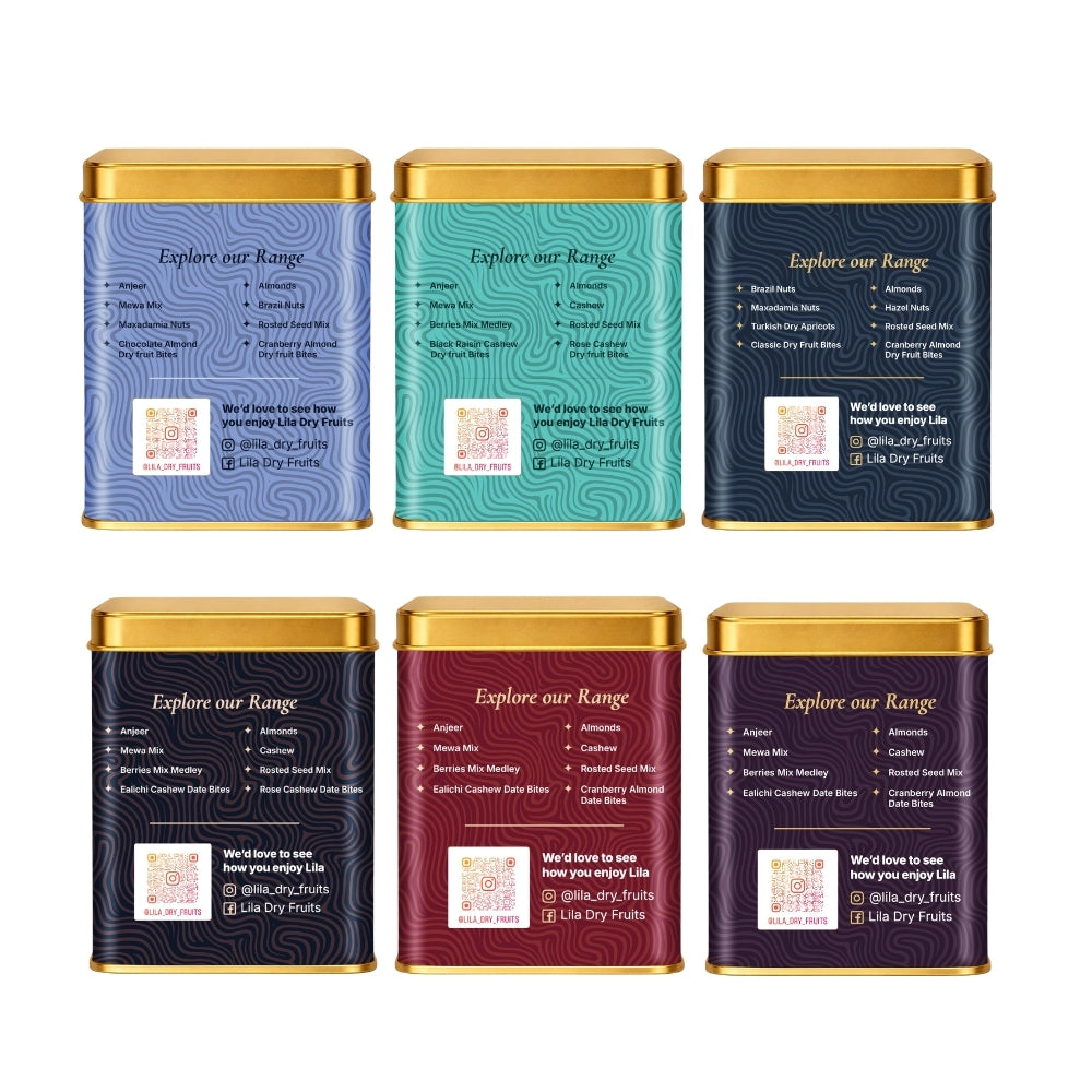 Lila Dry Fruits Date Bites Classic, Crunchy Classic, Chocolate Almond, Cranberry Almond, Rose Cashew & Black Raisin Cashew (Pack of 6)