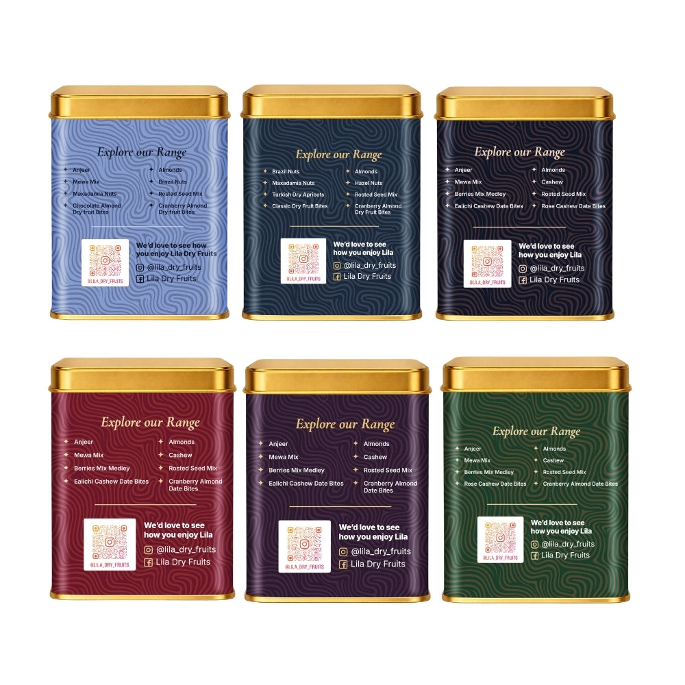 Lila Dry Fruits Date Bites Classic, Chocolate Almond, Cranberry Almond, Rose Cashew, Black Raisin Cashew & Elaichi Cashew (Pack of 6)