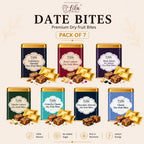 Lila Dry Fruits Date Bites Classic, Crunchy Classic, Chocolate Almond, Cranberry Almond, Rose Cashew, Black Raisin Cashew & Elaichi Cashew (Pack of 7)