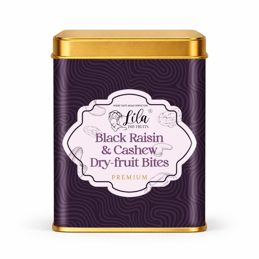 LILA DRY FRUITS Dry Fruit Bites 200 g (10 Pieces) Dates Barfi with Black Raisins & Cashew | Date Mithai Healthy Sweet Snack with Desi Ghee