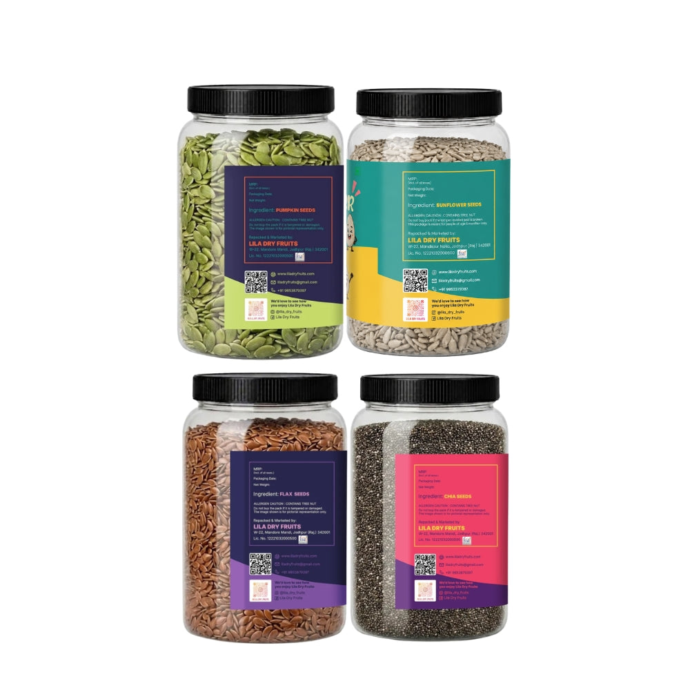 Premium 4 Seeds Combo (200g Each) – Chia Seeds, Flax Seeds, Pumpkin Seeds & Sunflower Seeds