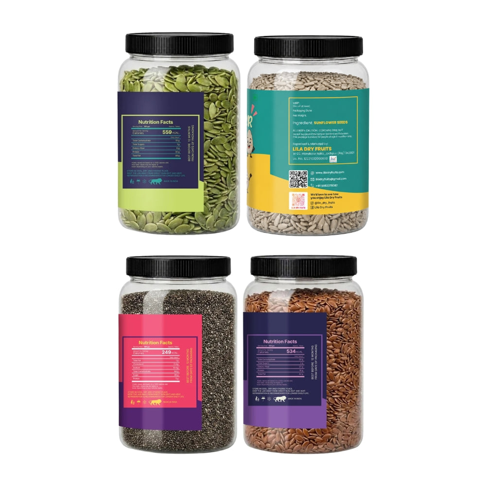 Premium 4 Seeds Combo (200g Each) – Chia Seeds, Flax Seeds, Pumpkin Seeds & Sunflower Seeds