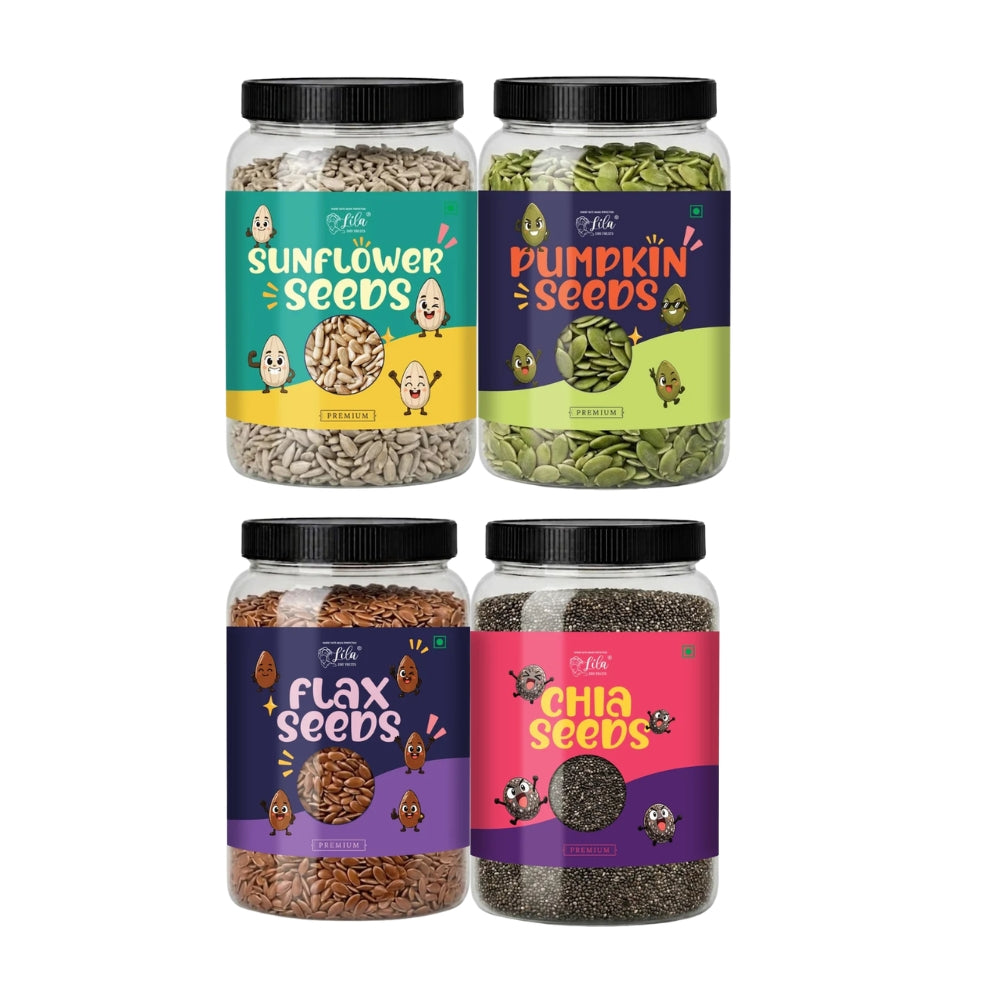 Premium 4 Seeds Combo (200g Each) – Chia Seeds, Flax Seeds, Pumpkin Seeds & Sunflower Seeds
