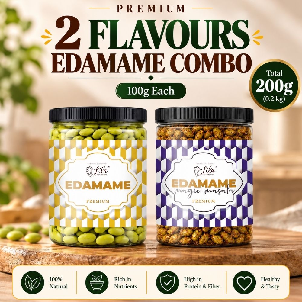 Lila Dry Fruits Premium Edamame 2 Flavours Combo – Classic & Magic Masala (Pack of 2, 100g Each)