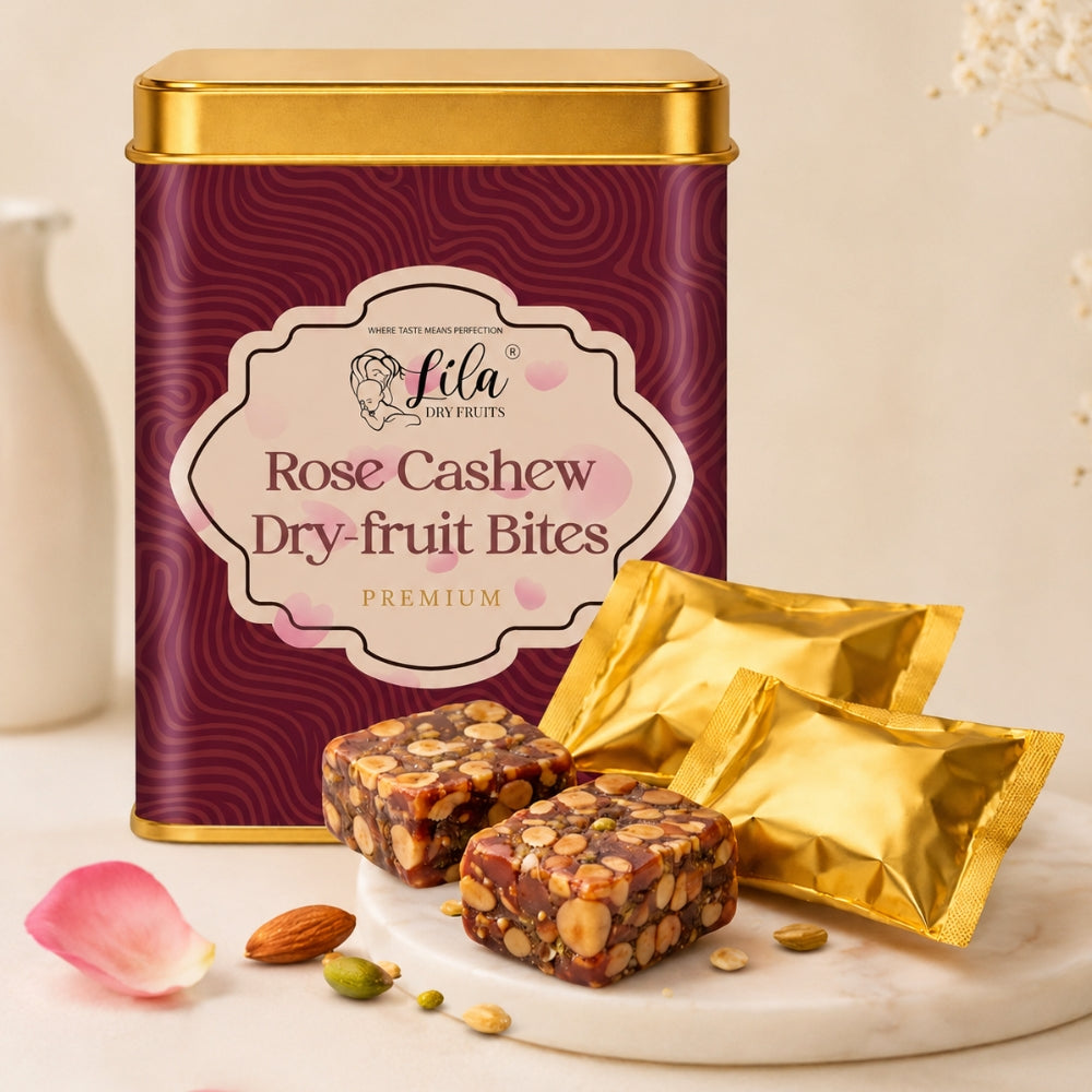LILA DRY FRUITS Dry Fruit Bites 200 gms Rose Cashew Dry Fruits Barfi | Cashew Almond Dates Gulkand Mithai