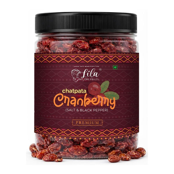 LILA DRY FRUITS Flavoured Cranberries with Black Pepper & Pink Salt Dried Cranberry Snack Tangy Spicy Cran Berries for Healthy Snacking & Munching Perfect for Gifting