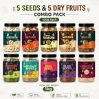 5 Seeds & 5 Dry Fruits Combo Pack – 100g Each | Cashew, Almond, Raisins, Walnut, Anjeer, Pumpkin, Sunflower, Chia, Flax & Watermelon Seeds | Healthy Superfood Mix