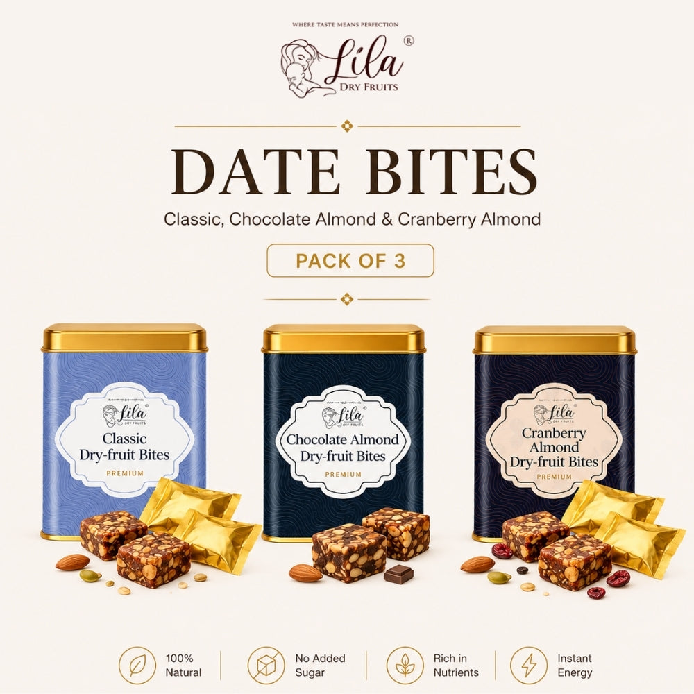 Lila Dry Fruits Date Bites Classic, Chocolate Almond & Cranberry Almond (Pack of 3)