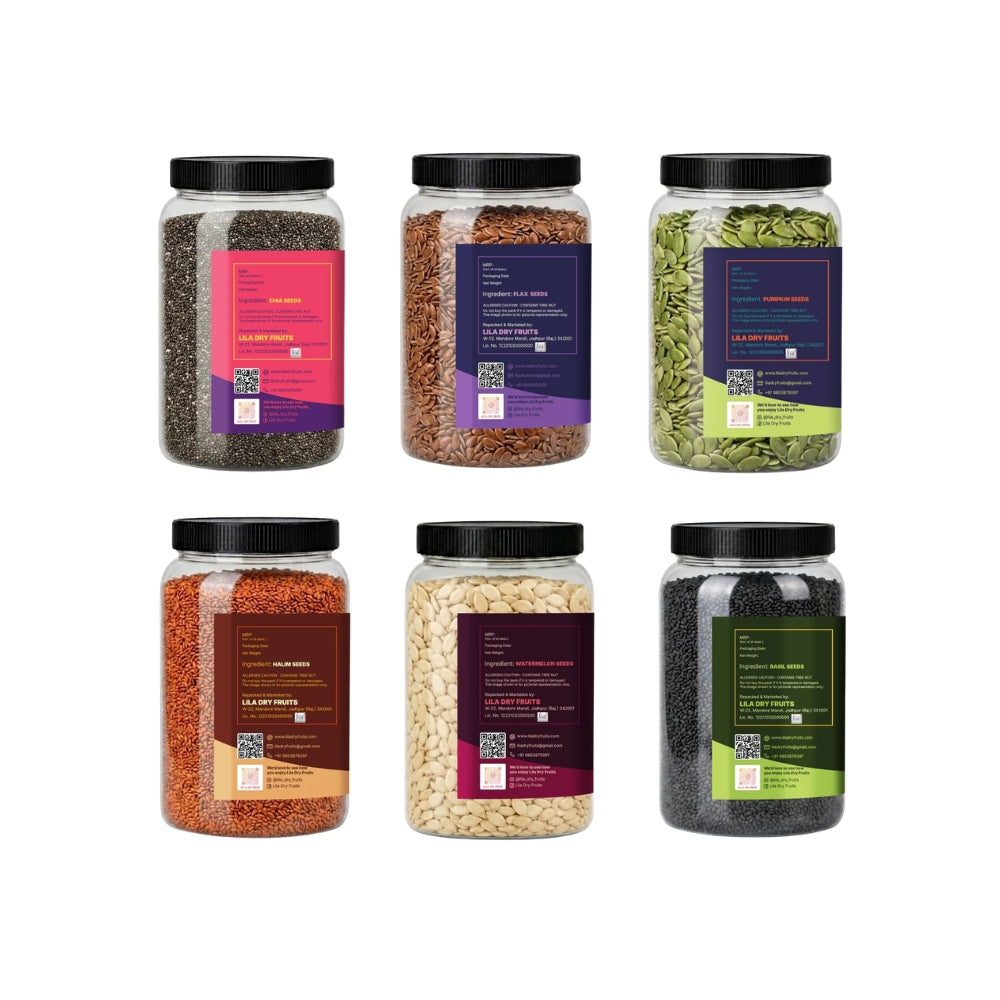 Premium 7 Seeds Mix (200g Each) – Chia, Flax, Pumpkin, Sunflower, Watermelon, Basil & Halim Seeds