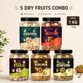Premium 5 Dry Fruits Combo Pack (200g Each) | Cashews, Almonds, Pista, Walnuts & Raisins