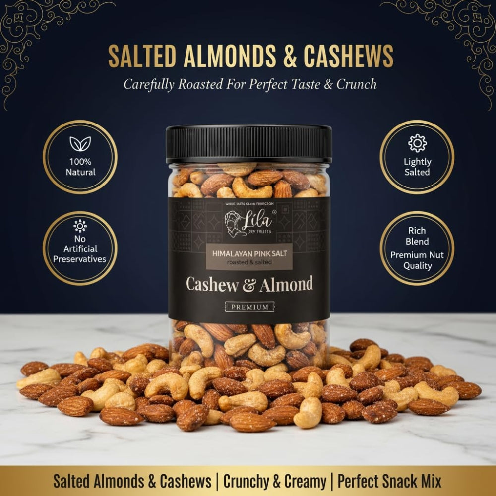 LILA DRY FRUITS Himalayan Pink Salt Cashew Almond Mix | Roasted Kaju Badam