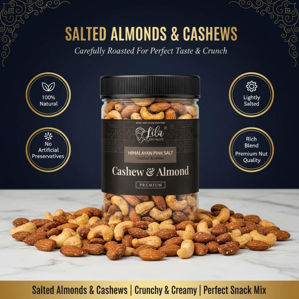 LILA DRY FRUITS Himalayan Pink Salt Cashew Almond Mix | Roasted Kaju Badam