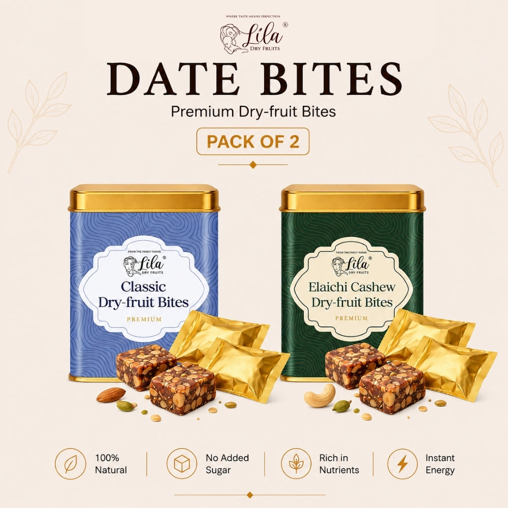 Lila Dry Fruits Date Bites Classic & Elaichi Cashew (Pack of 2)