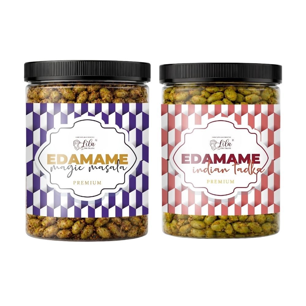 Lila Dry Fruits Premium Edamame 2 Flavours Combo – Magic Masala & Indian Tadka (Pack of 2, 100g Each)
