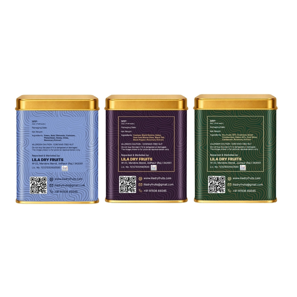 Lila Dry Fruits Date Bites Classic, Black Raisin Cashew & Elaichi Cashew (Pack of 3)
