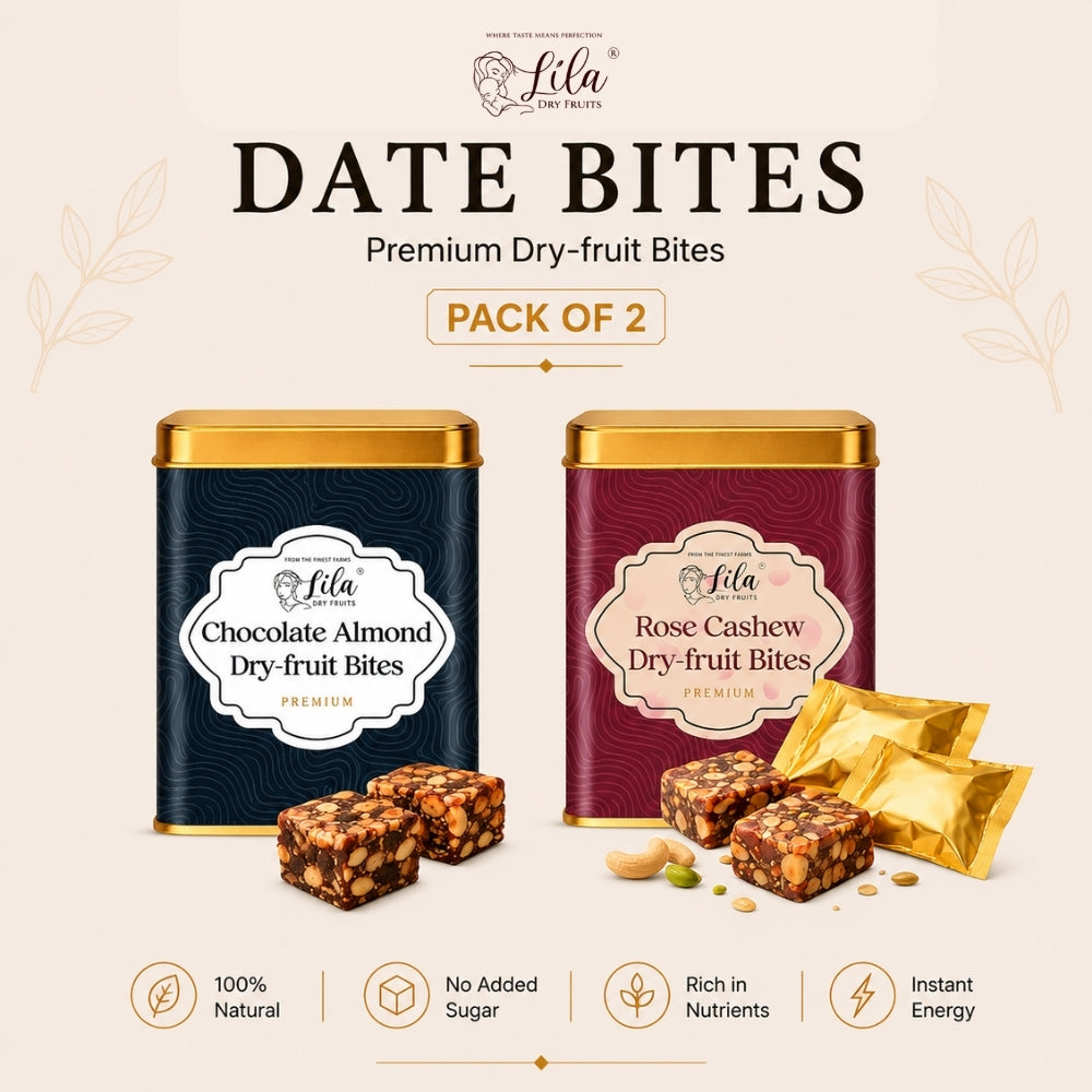 Lila Dry Fruits Date Bites Chocolate Almond & Rose Cashew (Pack of 2)