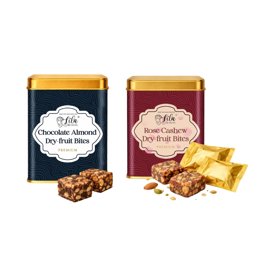 Lila Dry Fruits Date Bites Chocolate Almond & Rose Cashew (Pack of 2)