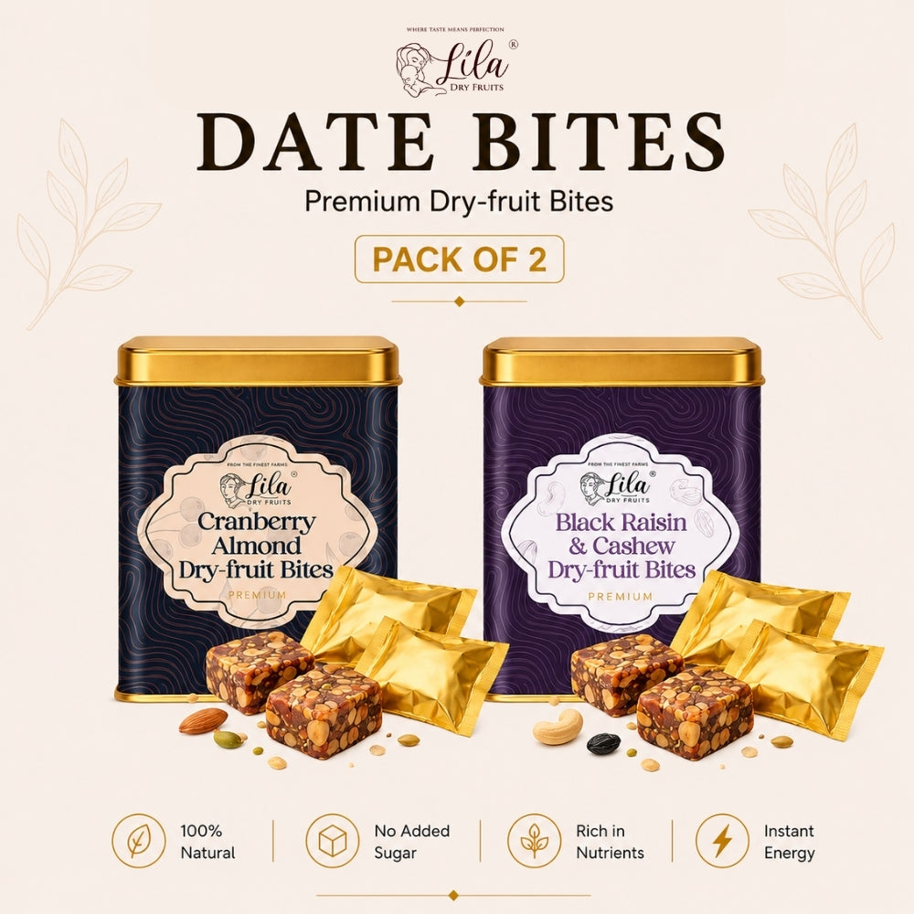 Lila Dry Fruits Date Bites Cranberry Almond & Black Raisin Cashew (Pack of 2)