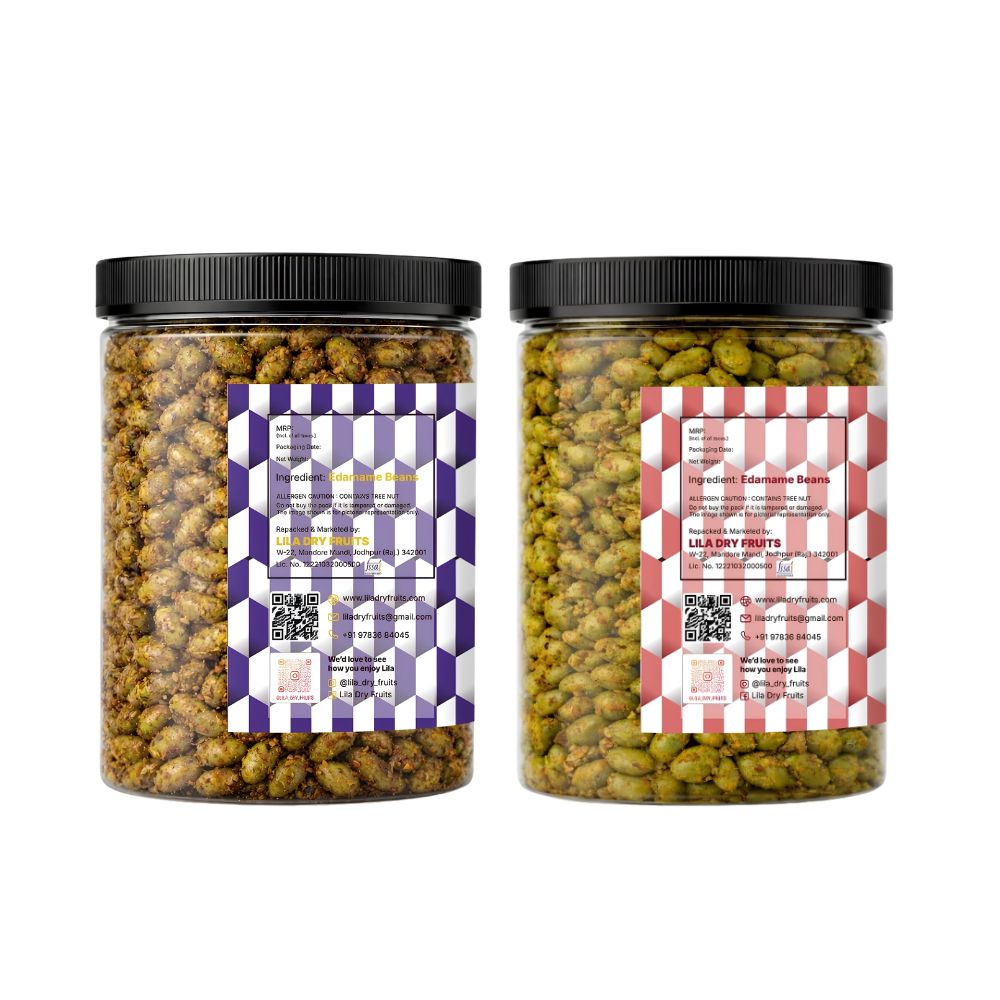 Lila Dry Fruits Premium Edamame 2 Flavours Combo – Magic Masala & Indian Tadka (Pack of 2, 100g Each)