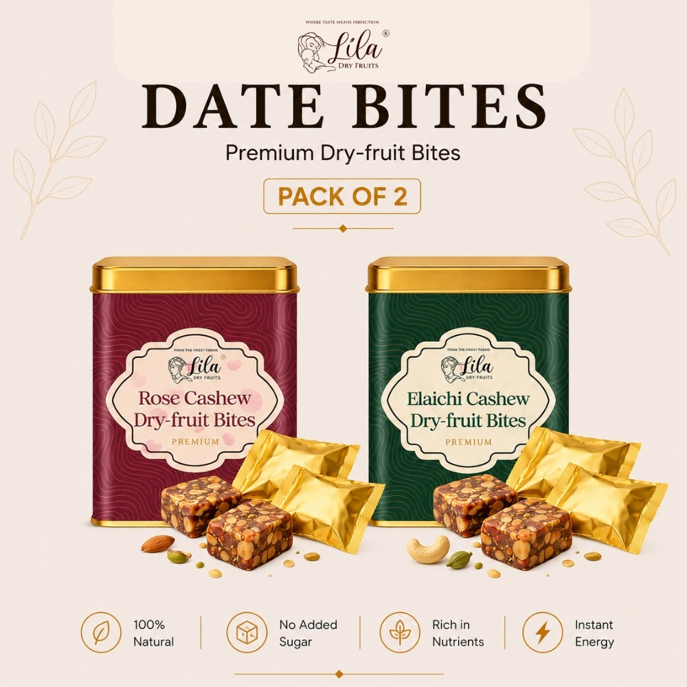 Lila Dry Fruits Date Bites Rose Cashew & Elaichi Cashew (Pack of 2)