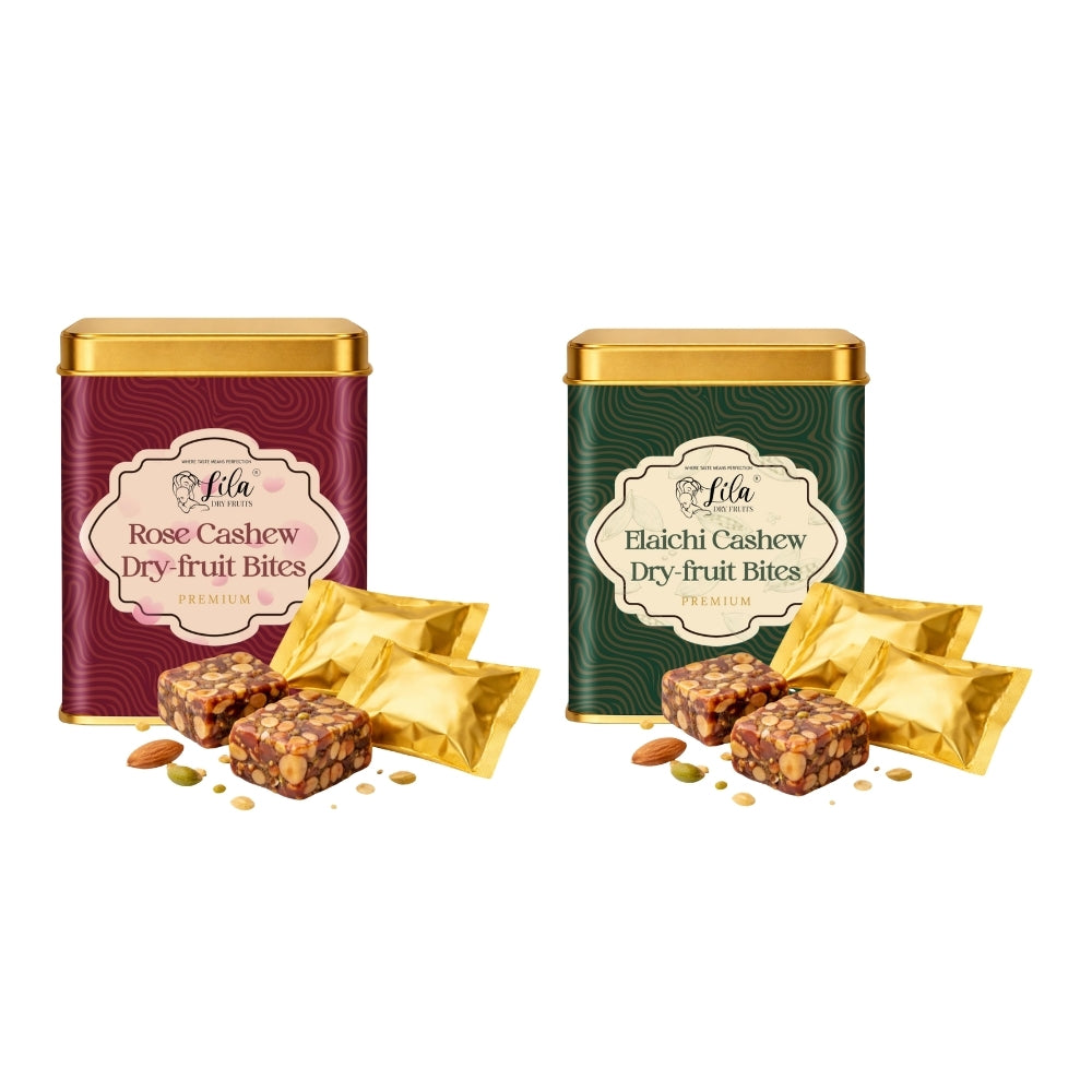 Lila Dry Fruits Date Bites Rose Cashew & Elaichi Cashew (Pack of 2)