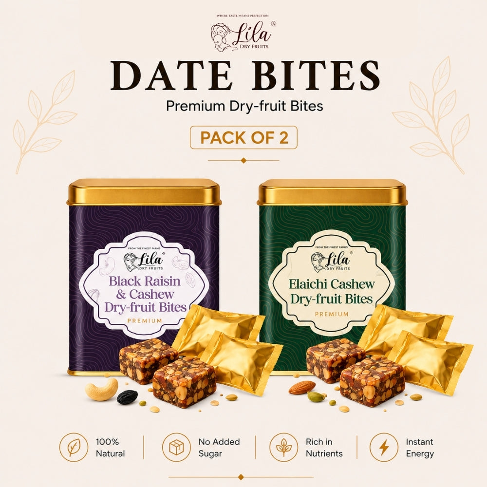 Lila Dry Fruits Date Bites Black Raisin Cashew & Elaichi Cashew (Pack of 2)