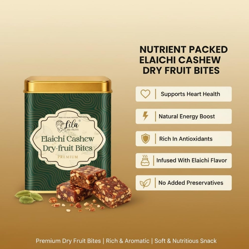 LILA DRY FRUITS Dry Fruit Bites 200 gms Elaichi Cashew Dry Fruits Barfi | Dates, Cashews, Cranberries, Desi Ghee & Cardamom