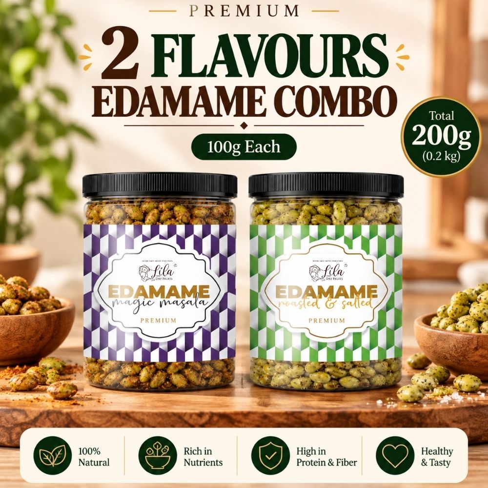 Lila Dry Fruits Premium Edamame 2 Flavours Combo – Magic Masala & Roasted & Salted (Pack of 2, 100g Each)