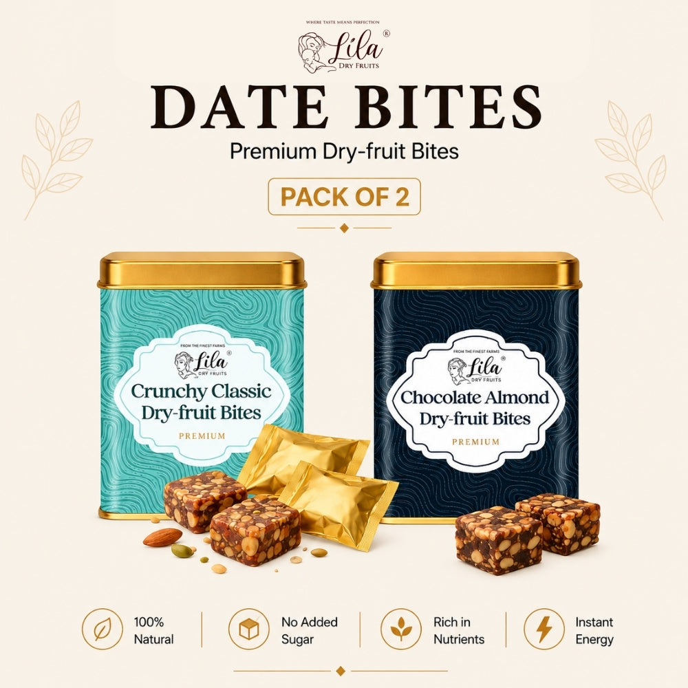 Lila Dry Fruits Date Bites Crunchy Classic & Chocolate Almond (Pack of 2)